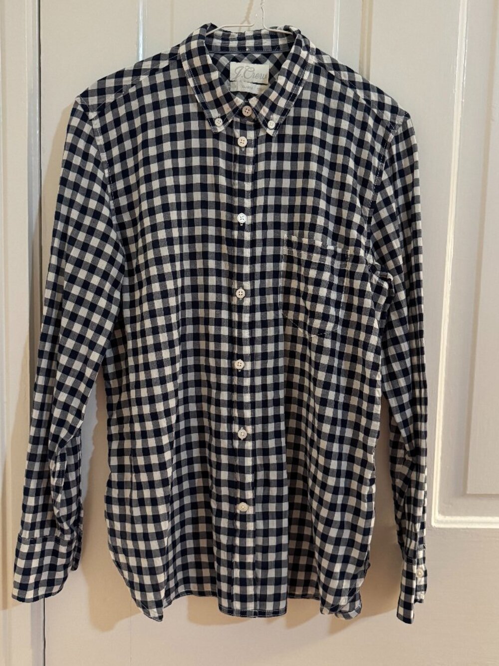 J. Crew Blue and White Gingham Blouse, Size 8